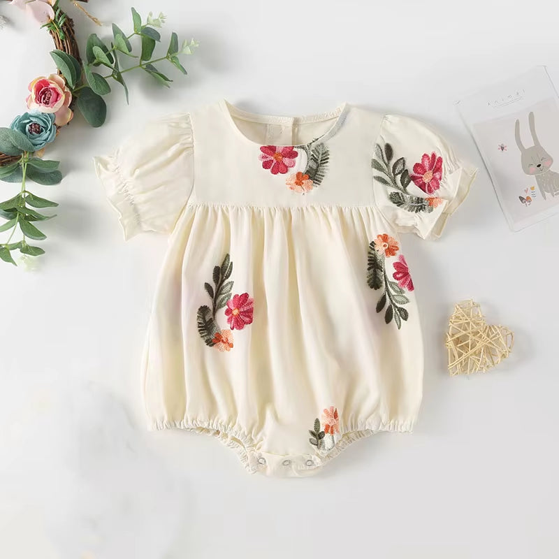 Blossom Breeze – 2-Piece Floral Puff Sleeve Bodysuit & Shorts Set